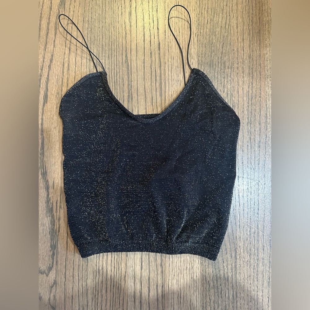 Free People Intimately Free Black and Gold Sparkly Cropped Tank-Size XS/S - Picture 2 of 4